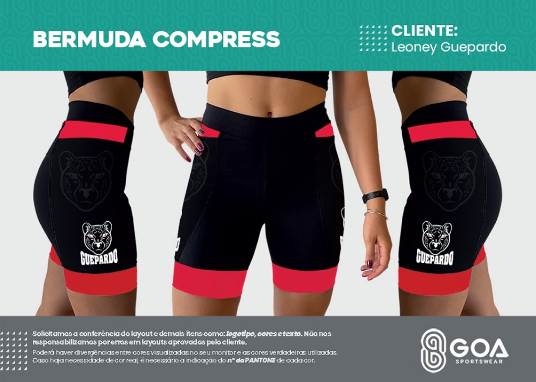 BERMUDA COMPRESS VERMELHA COM PRETO - FEMININA