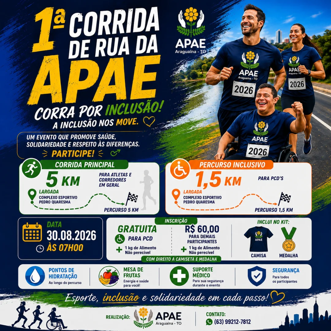 Banner do evento 1º CORRIDA DE RUA DA APAE DE ARAGUAÍNA