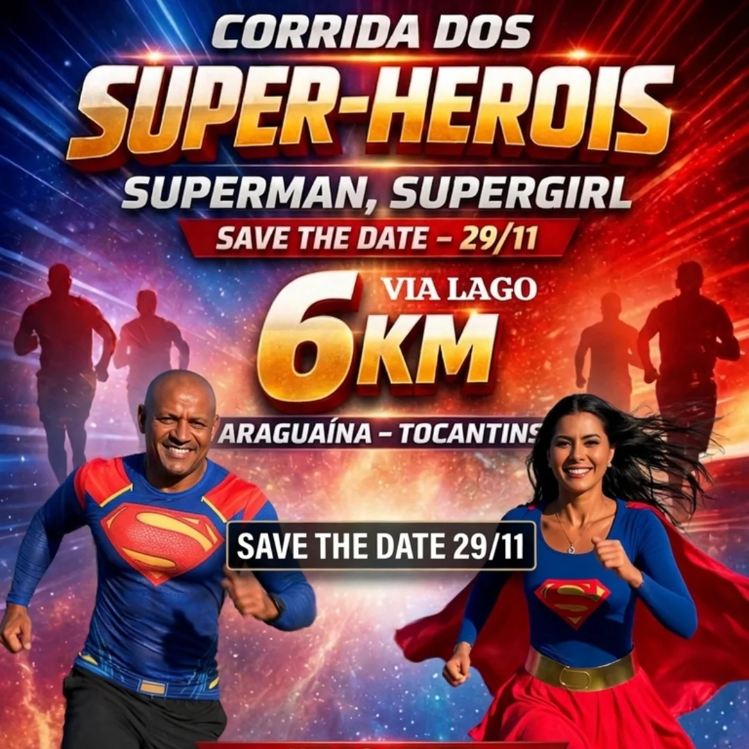 Banner do evento CORRIDA DOS SUPER HERÓI (SUPERMAN & SUPERGIRL)