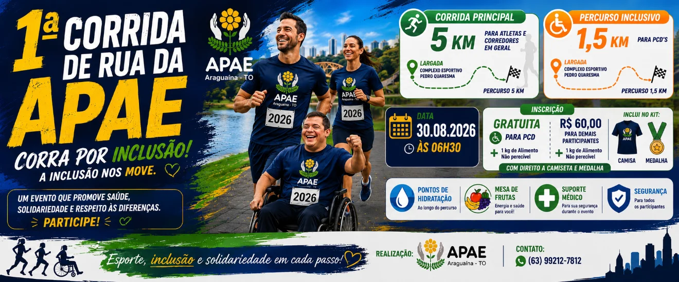 Banner 1º CORRIDA DE RUA DA APAE DE ARAGUAÍNA