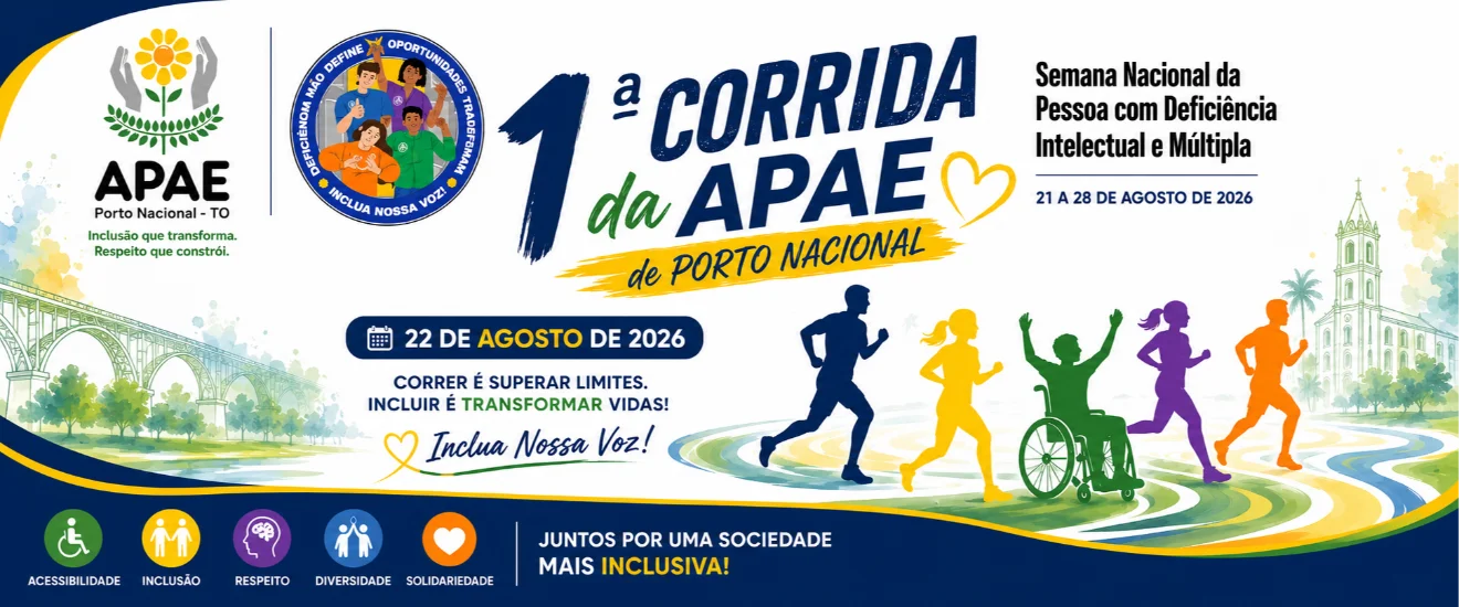 Banner 1ª CORRIDA E CAMINHADA APAE DE PORTO NACIONAL