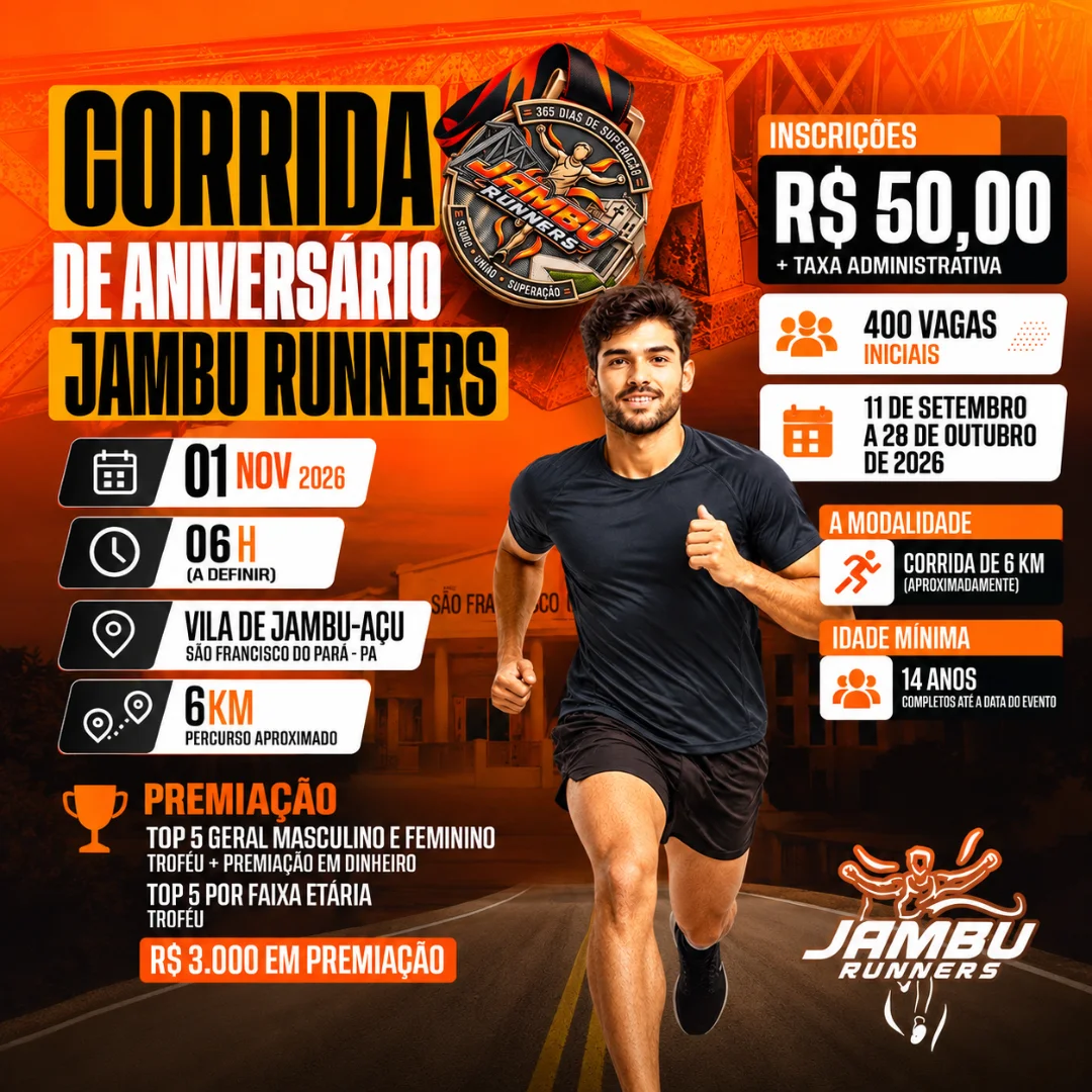 Banner do evento CORRIDA DE ANIVERSÁRIO JAMBU RUNNERS