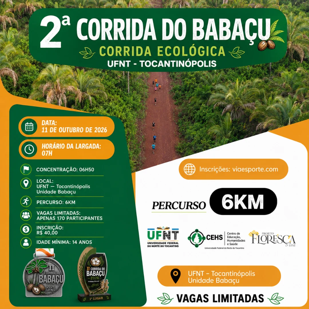 Banner do evento 2ª CORRIDA DO BABAÇU DA UFNT