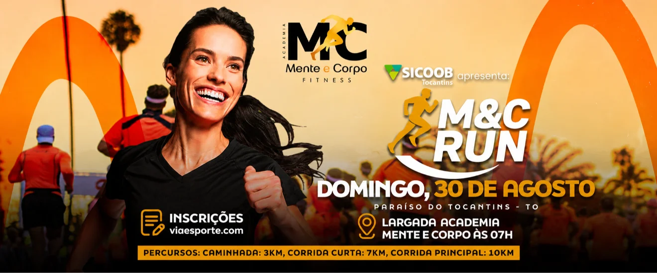 Banner M&C RUN 2026 – CORRIDA DE ANIVERSÁRIO DA ACADEMIA MENTE E CORPO